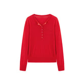 Women's Machine-Washable Wool Henley Sweater